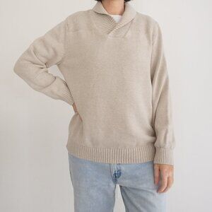 Vintage Eddie Bauer Beige Knit V-Neck Pullover Sweater L
